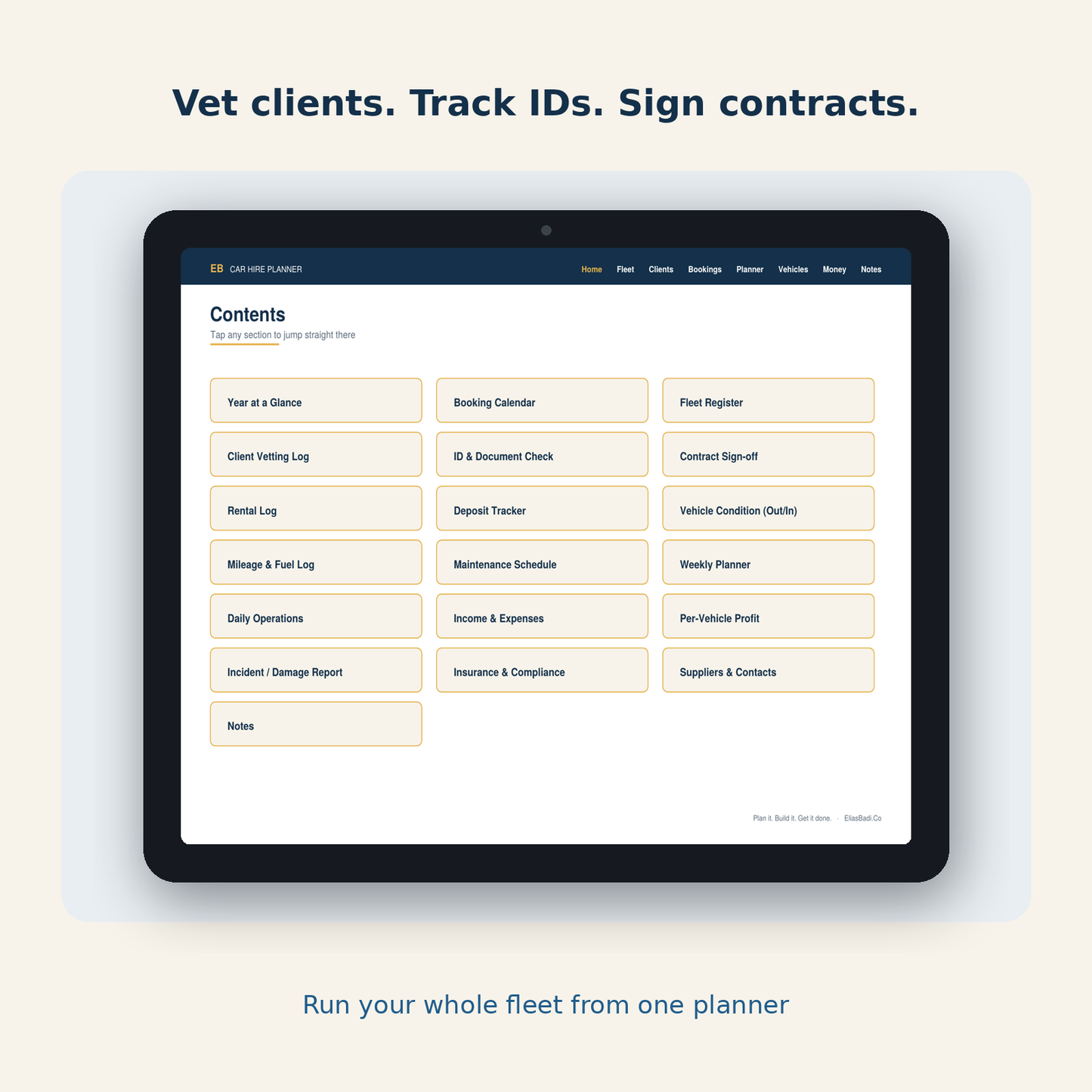 The Car Hire Business Planner — Undated | Fleet, Clients & Contracts (Instant Download)