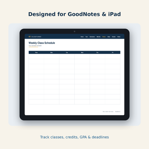College Digital Planner shown on an iPad in GoodNotes
