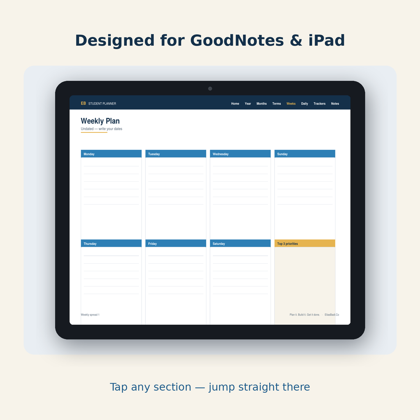 The Student Digital Planner — Undated | GoodNotes & iPad (Instant Download)