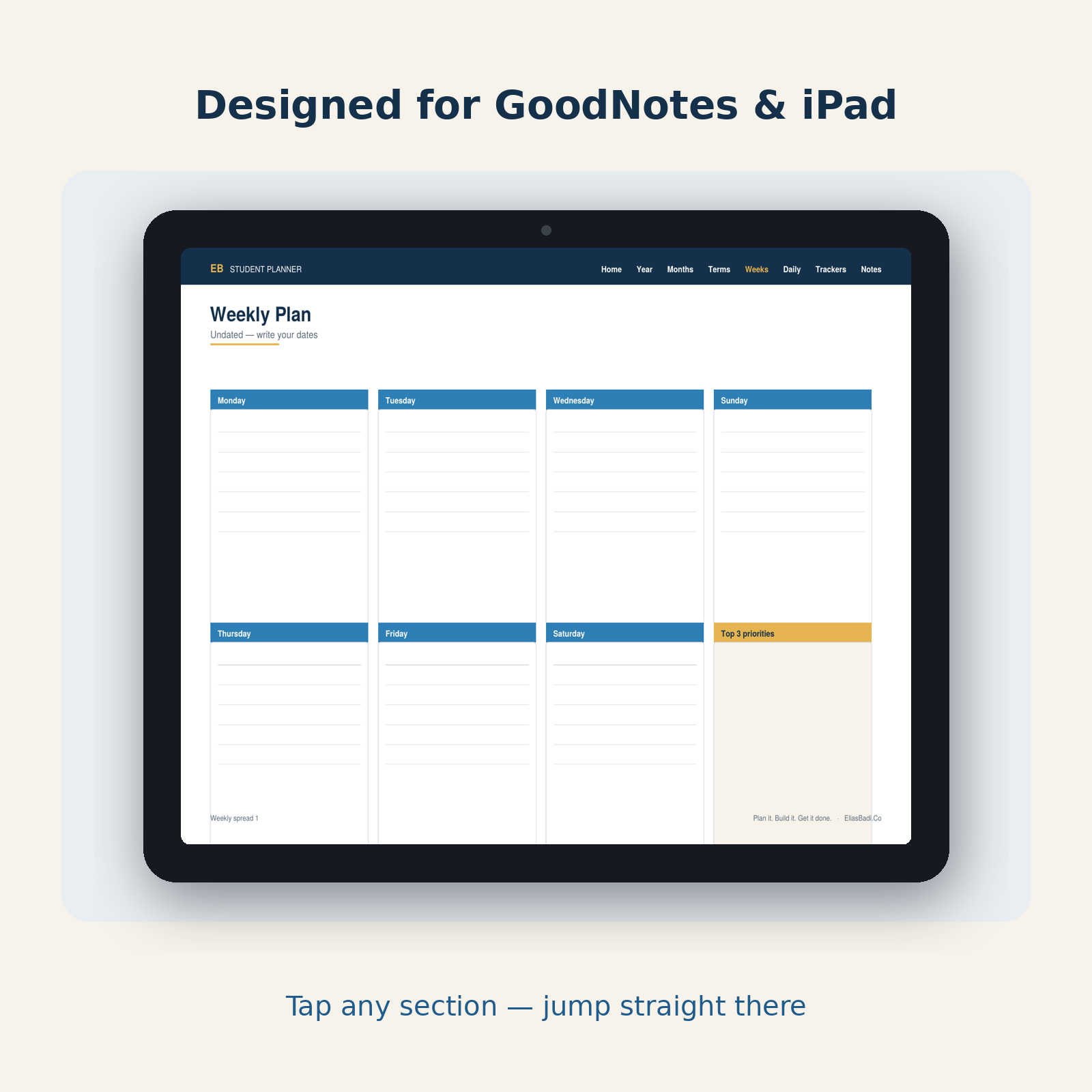 The Student Digital Planner — Undated | GoodNotes & iPad (Instant Download)